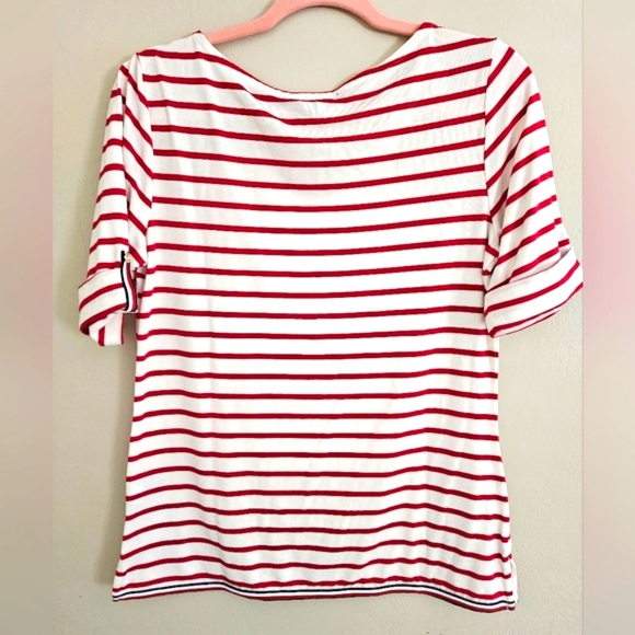 Tommy Hilfiger Red White Stripe Tunic Shirt Roll Cap Style Sleeve Trim Detail SP - Picture 3 of 9